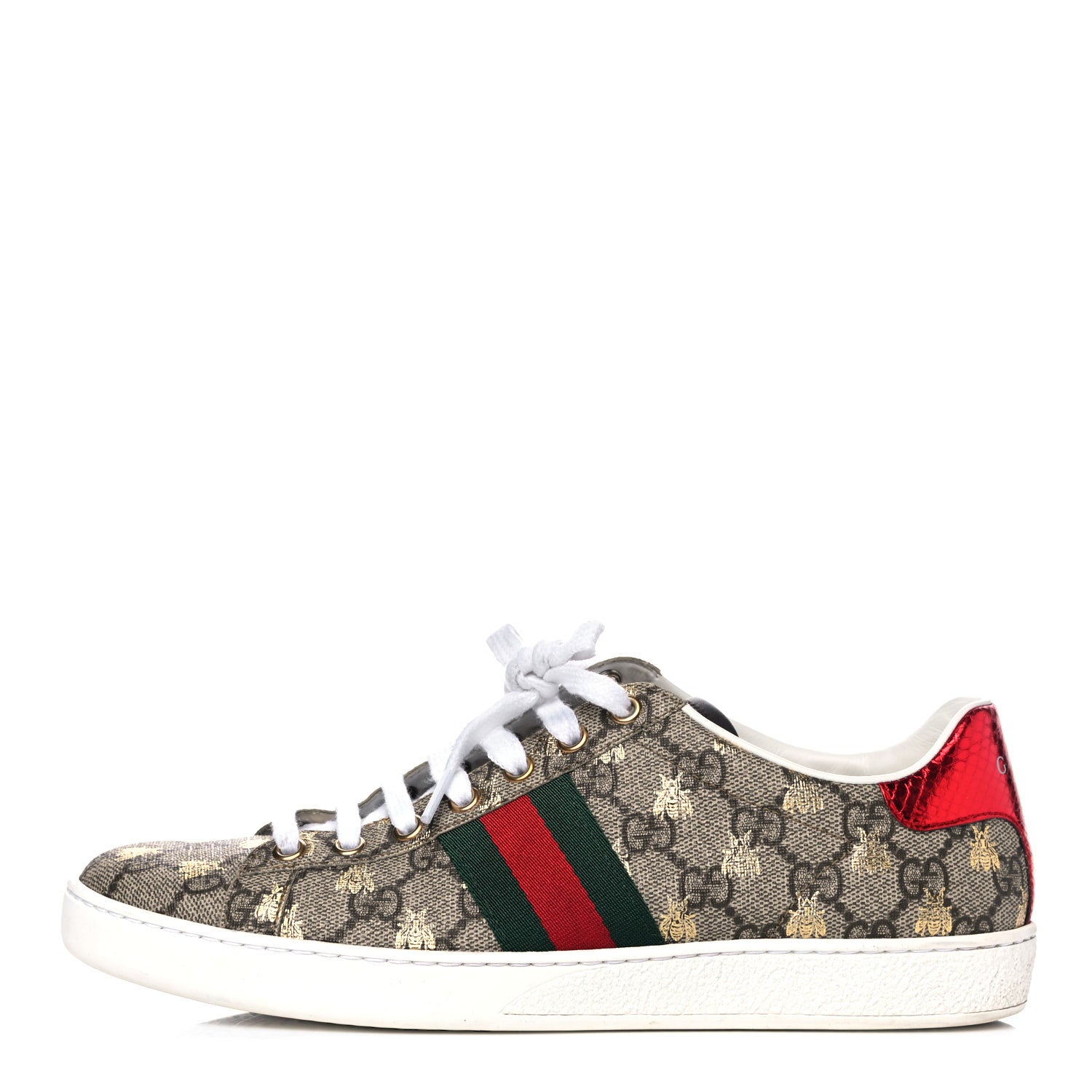 Gucci GG Supreme Monogram Bees Ayers Web Womens Ace Sneakers 38.5 Beige Oro Green Red 1 of 13