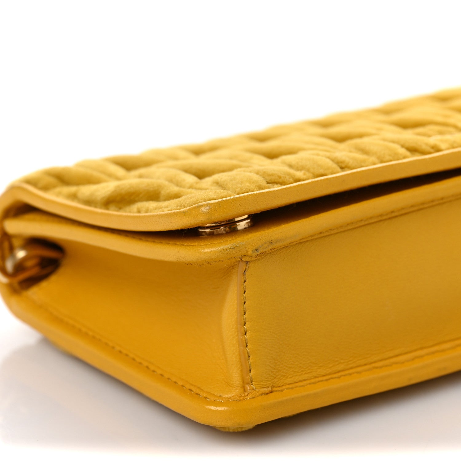 Miu Miu Nappa Velvet Matelasse Wallet On Chain Yellow 6 of 7