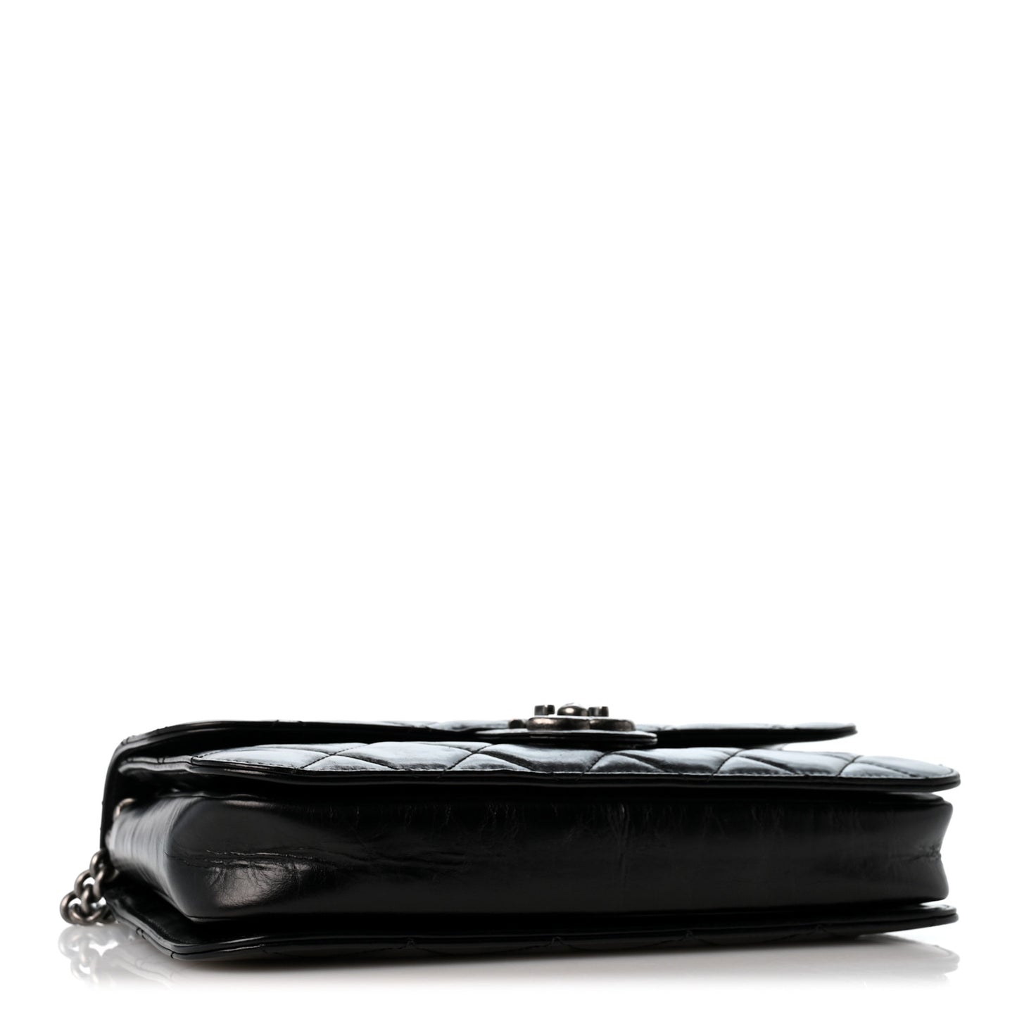 Glazed Calfskin Quilted Medium Perfect Edge Flap Black