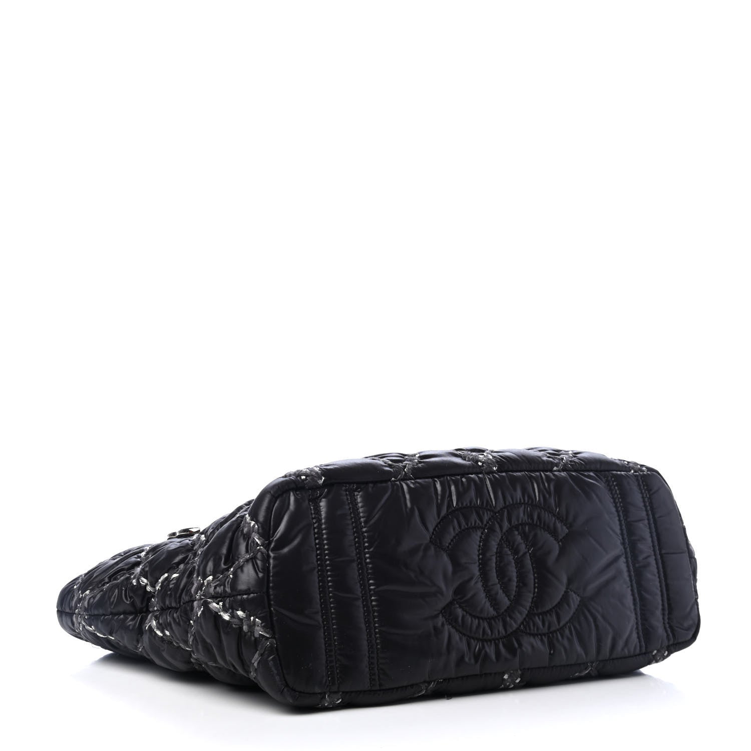 Chanel Nylon Quilted Tweed Stitch Bubble Tote Black 3 of 5