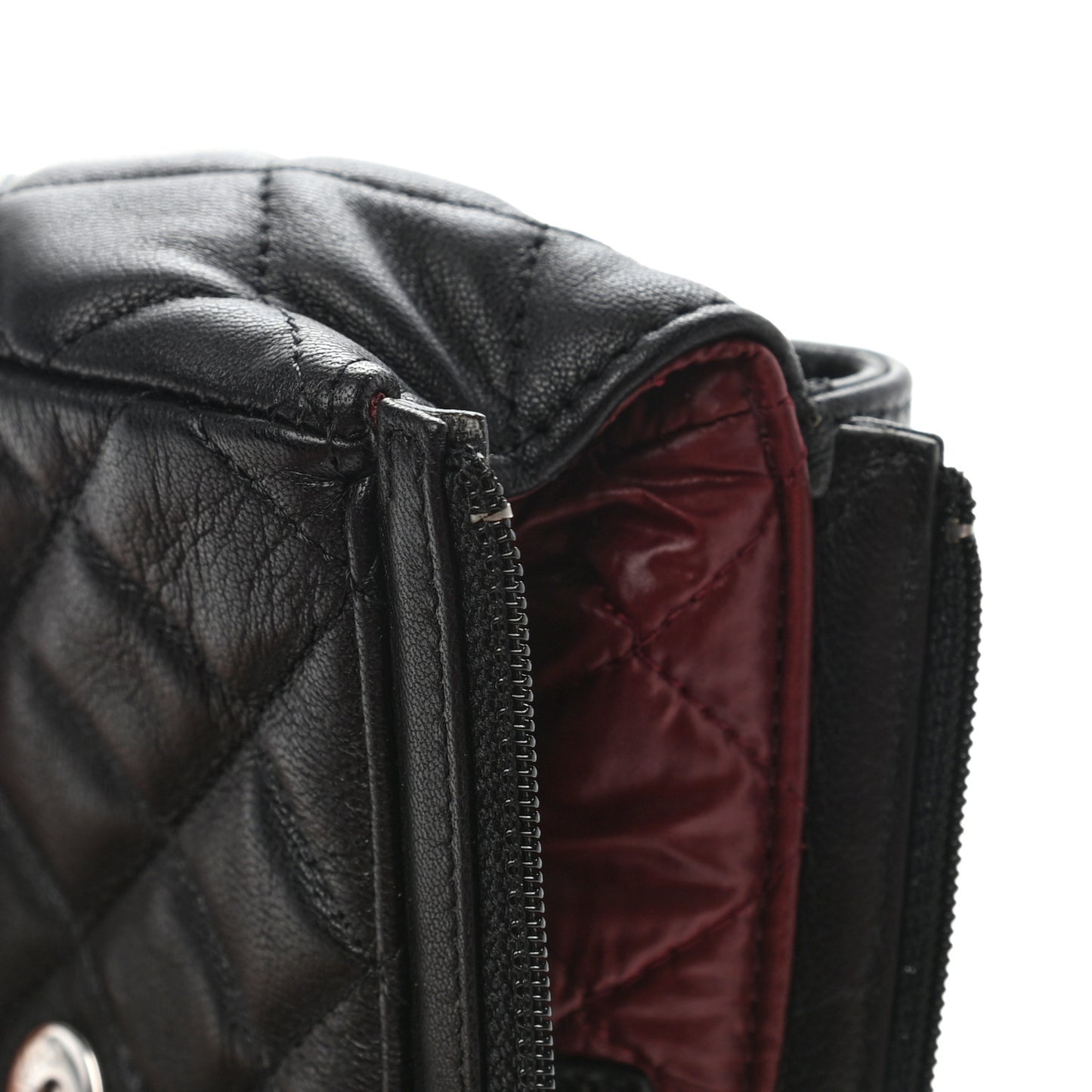 Lambskin Quilted Flap Cosmetic Case Black