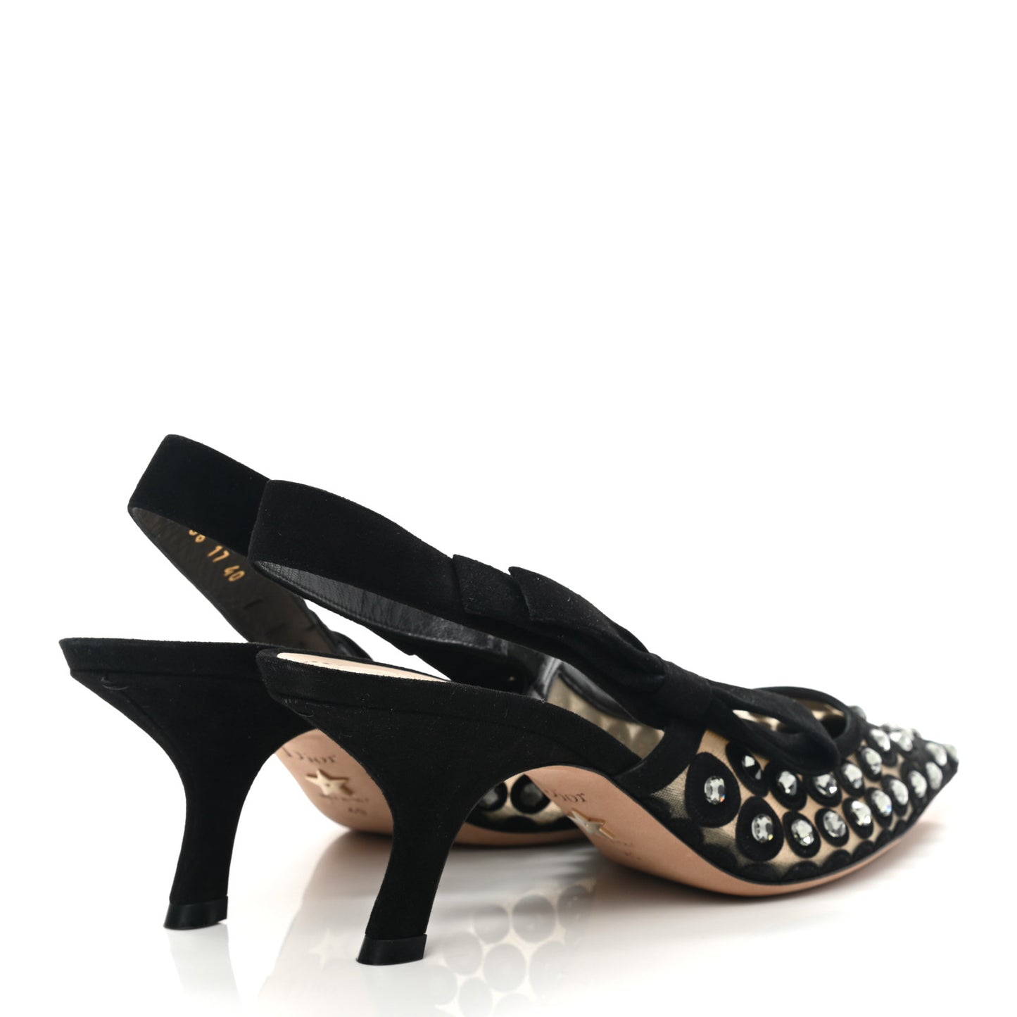 Suede Mesh Crystal Sling-Back Pumps 40 Black