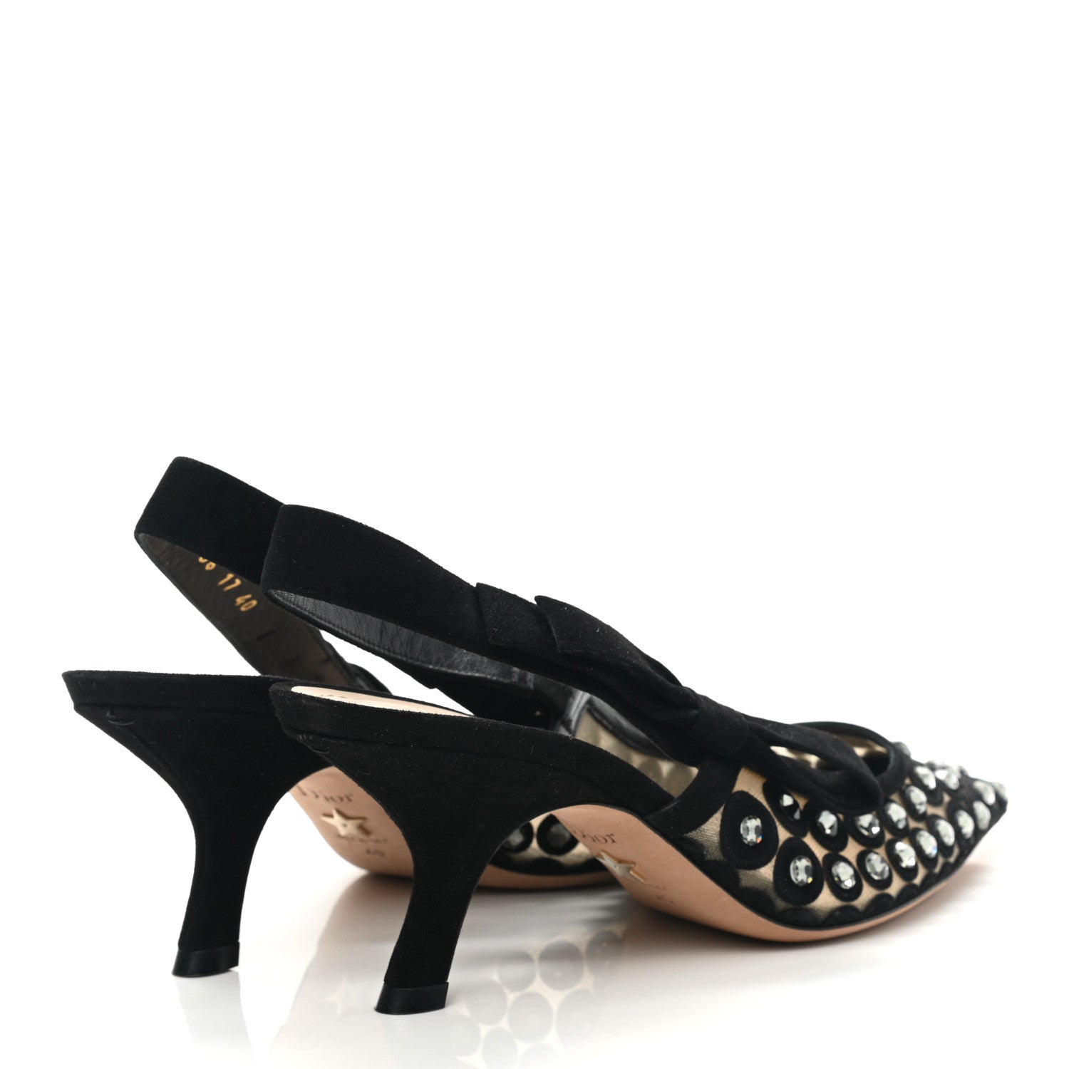 Christian Dior Suede Mesh Crystal Sling-Back Pumps 40 Black 4 of 8
