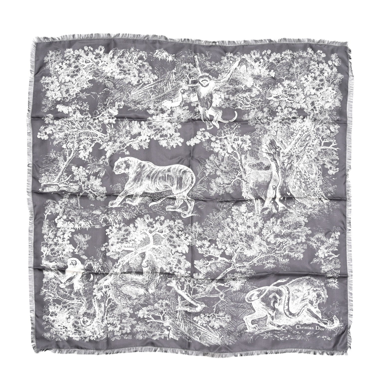 Christian Dior Silk Reverse Toile De Jouy Scarf Grey 1 of 5