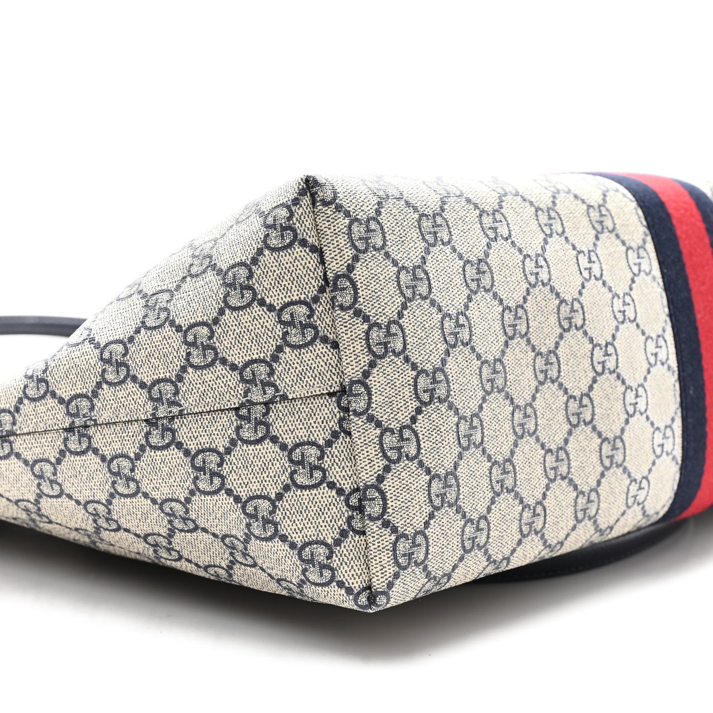 GG Supreme Monogram Textured Calfskin Web Medium Ophidia Shopping Tote Beige Blue