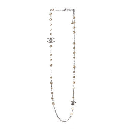 Chanel Pearl Baguette Crystal CC Long Necklace Silver 3 of 6