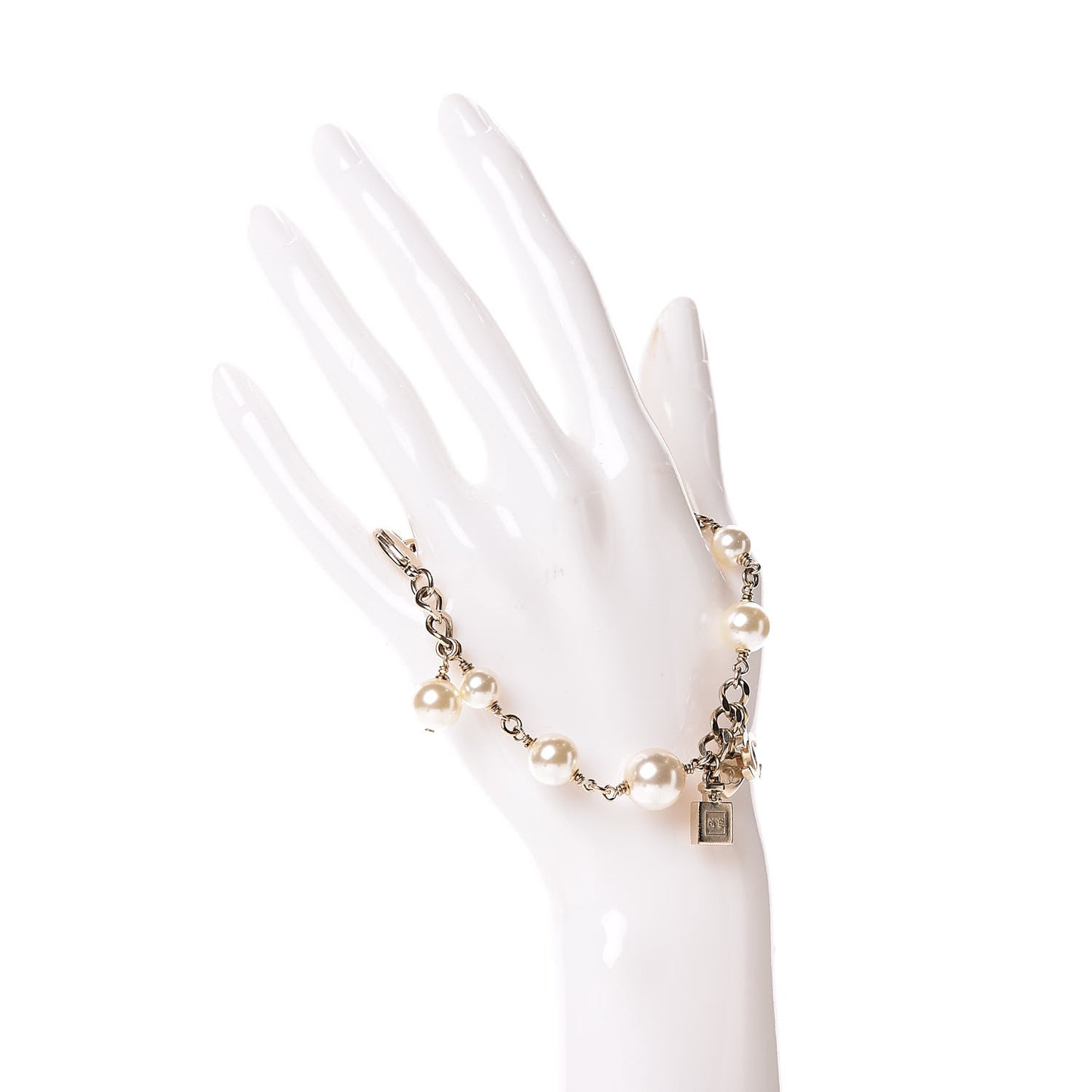 Pearl Bead CC Charm Bracelet Light Gold