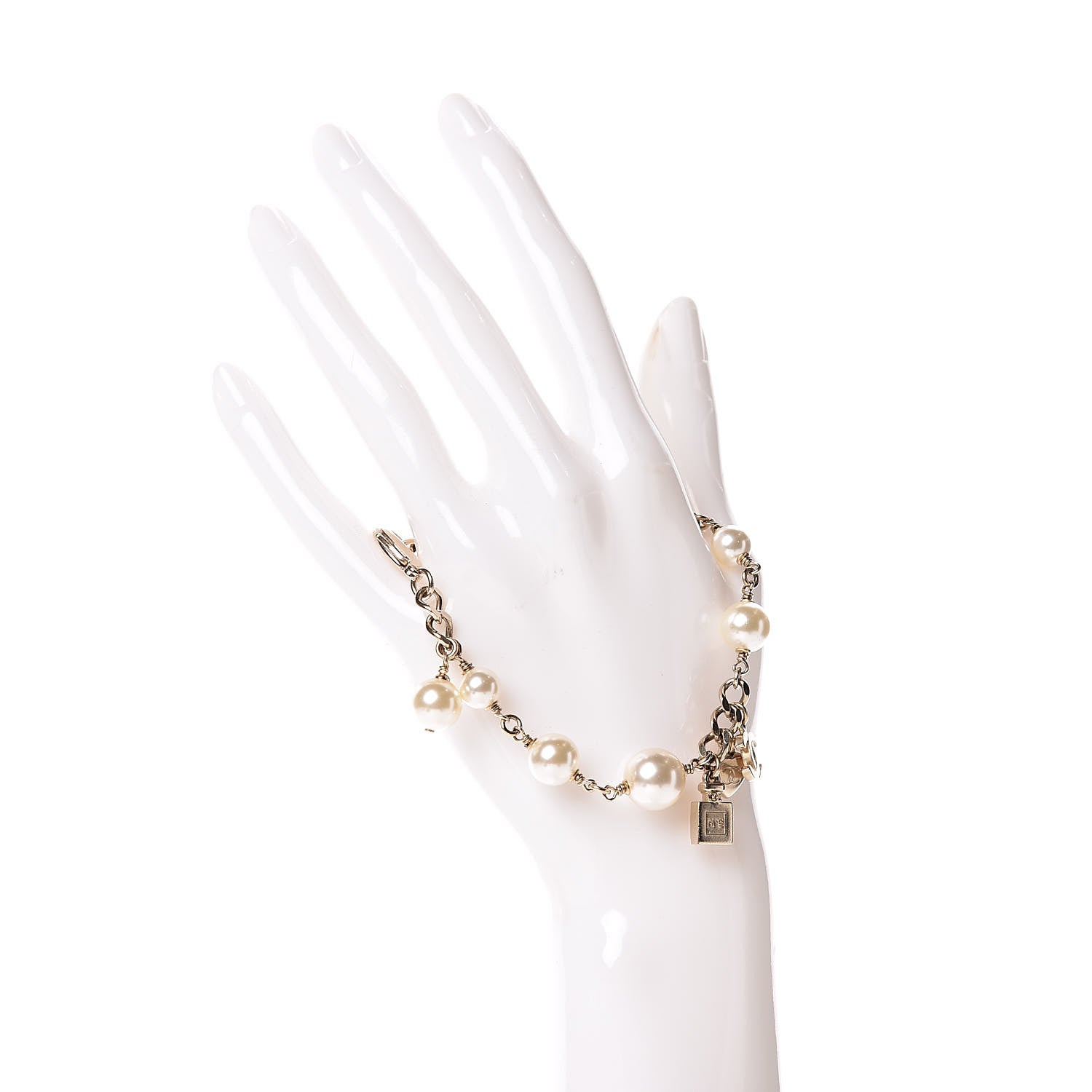 Chanel Pearl Bead CC Charm Bracelet Light Gold 2 of 6