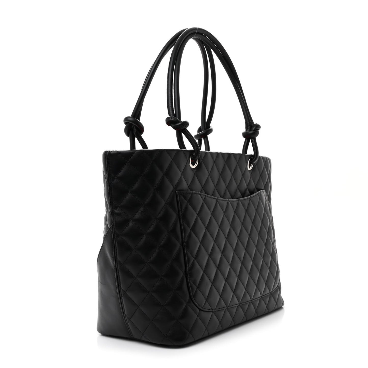 Calfskin Quilted Large Cambon Tote Black Whtie