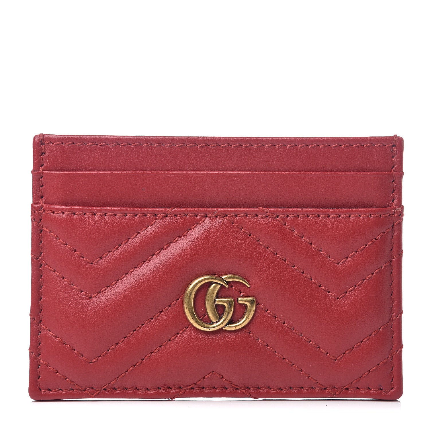Gucci Calfskin Matelasse GG Marmont Card Holder Hibiscus Red 1 of 5