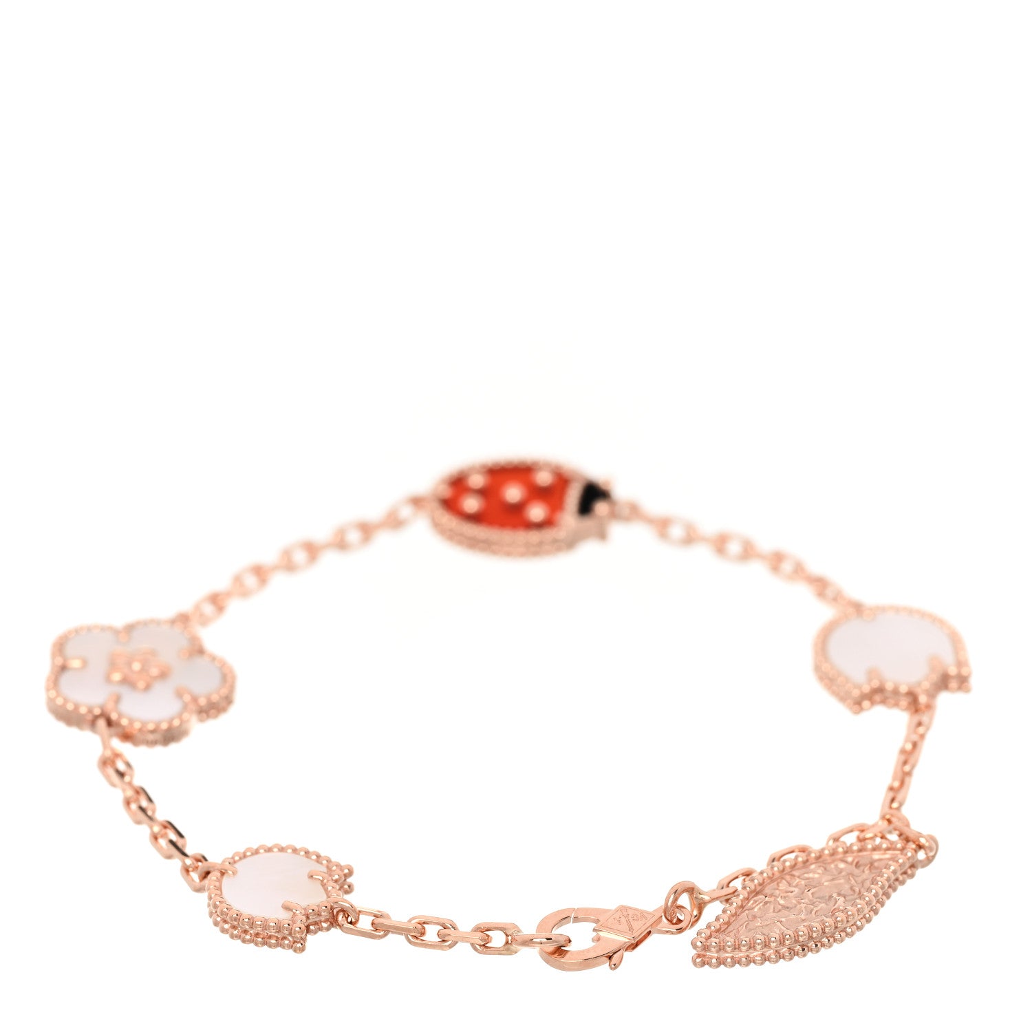 Van Cleef & Arpels 18K Rose Gold Carnelian Mother of Pearl Onyx 5 Motifs Lucky Spring Bracelet 2 of 5