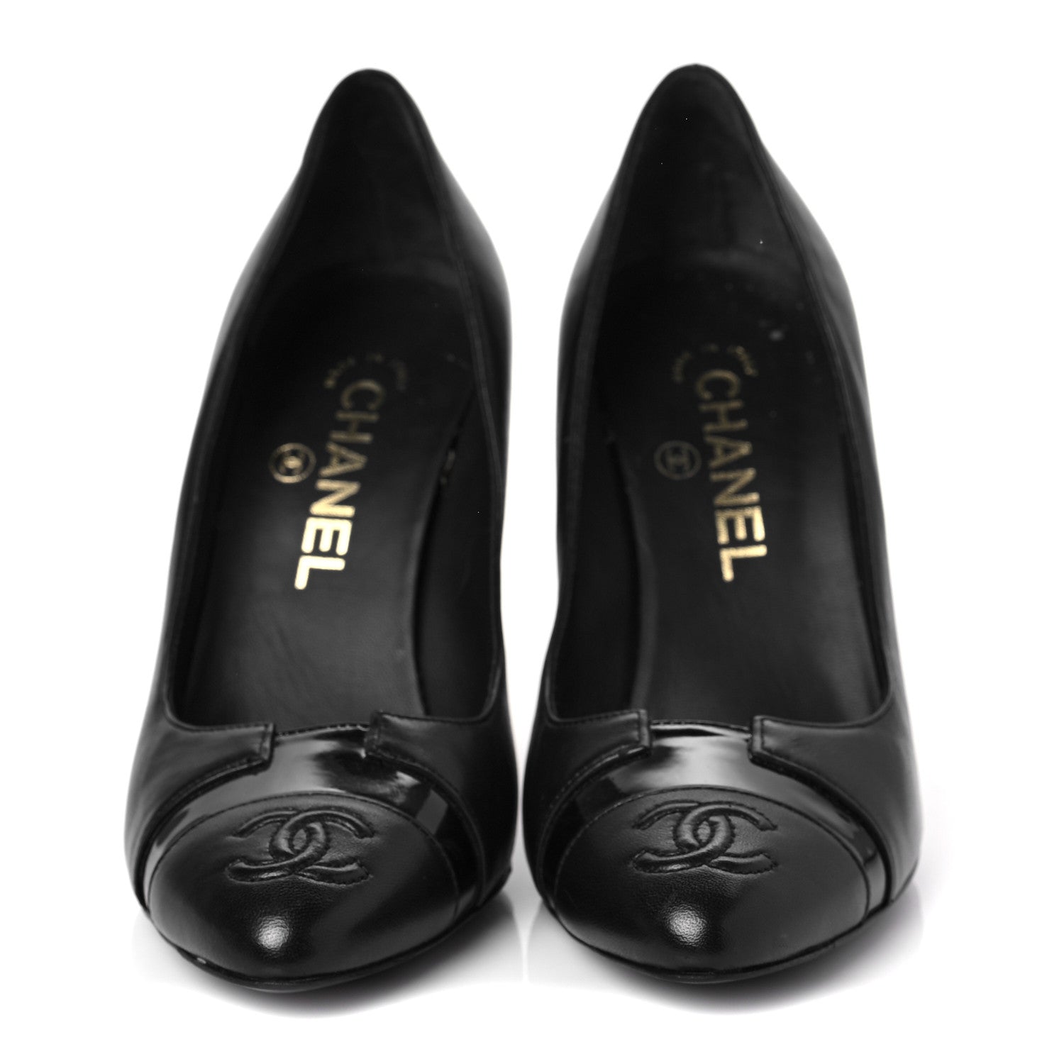 Chanel Lambskin Patent Calfskin Cap Toe CC Pumps 37 Black 2 of 8