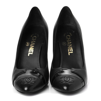 Chanel Lambskin Patent Calfskin Cap Toe CC Pumps 37 Black 2 of 8