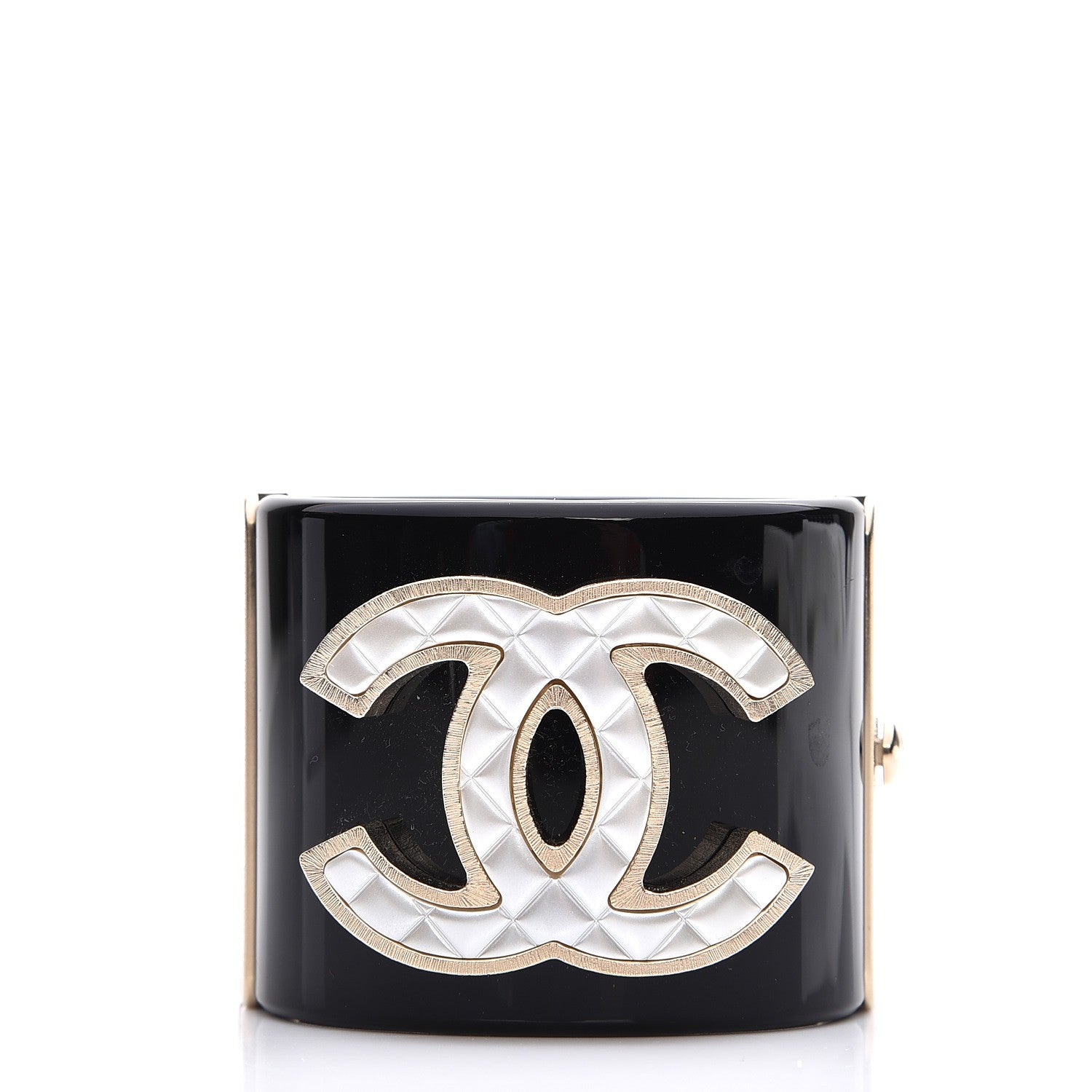 Chanel Resin Quilted CC Cuff Black Gold 1 of 6