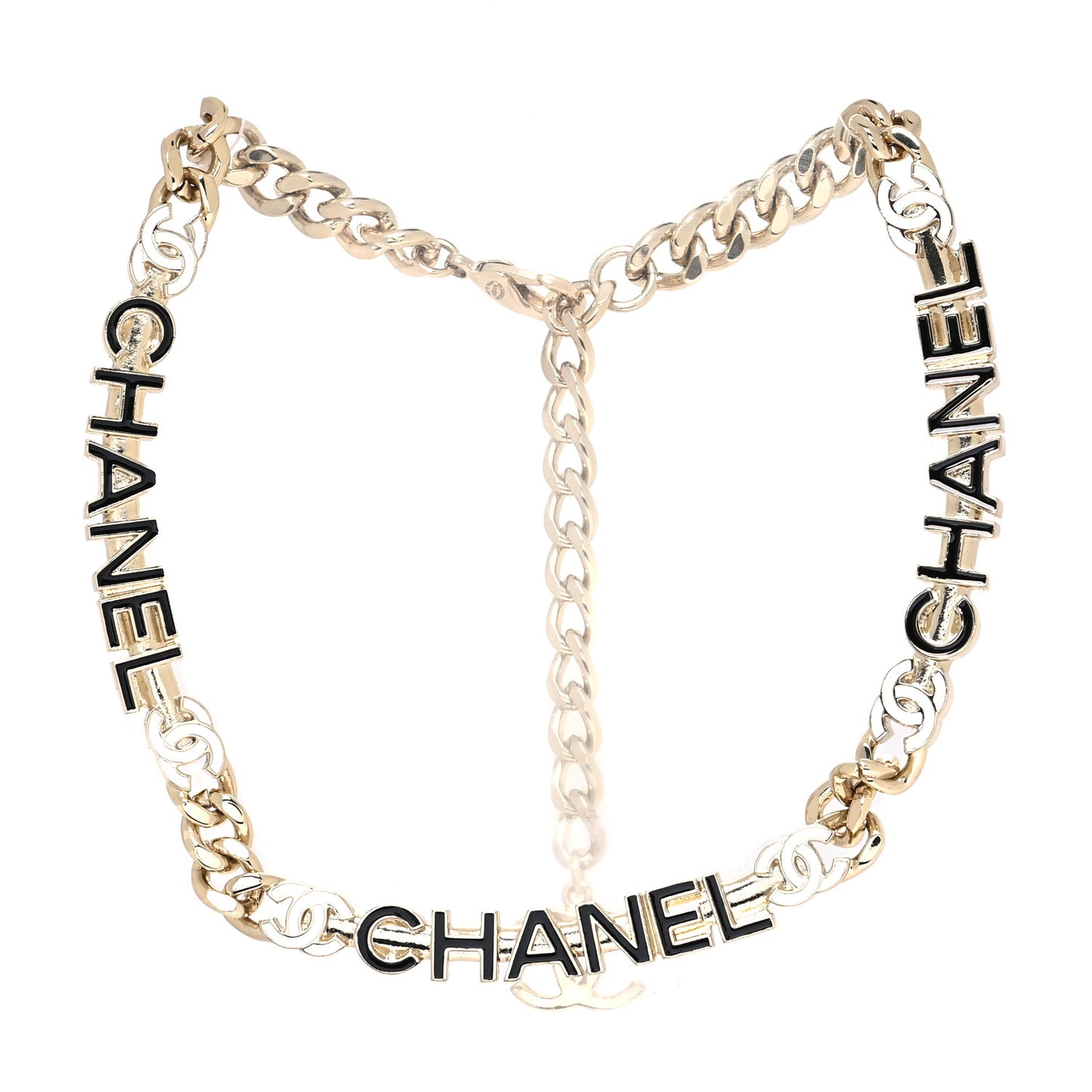 Enamel Metal Logo Choker Necklace Gold White Black
