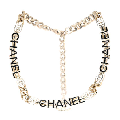 Chanel Enamel Metal Logo Choker Necklace Gold White Black 2 of 3