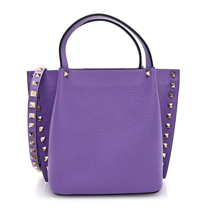 Valentino Garavani Pebbled Calfskin Small Rockstud Crossbody Tote Purple 1 of 9