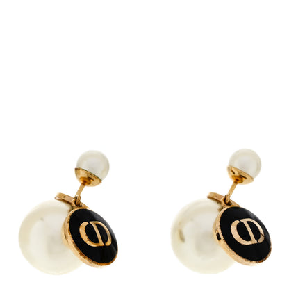 Christian Dior Pearl Logo Tribal Earrings Gold Black 1 of 4
