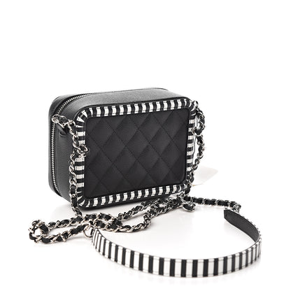 Chanel Caviar Quilted Striped Filigree Vanity Clutch With Chain Black White 2 of 9