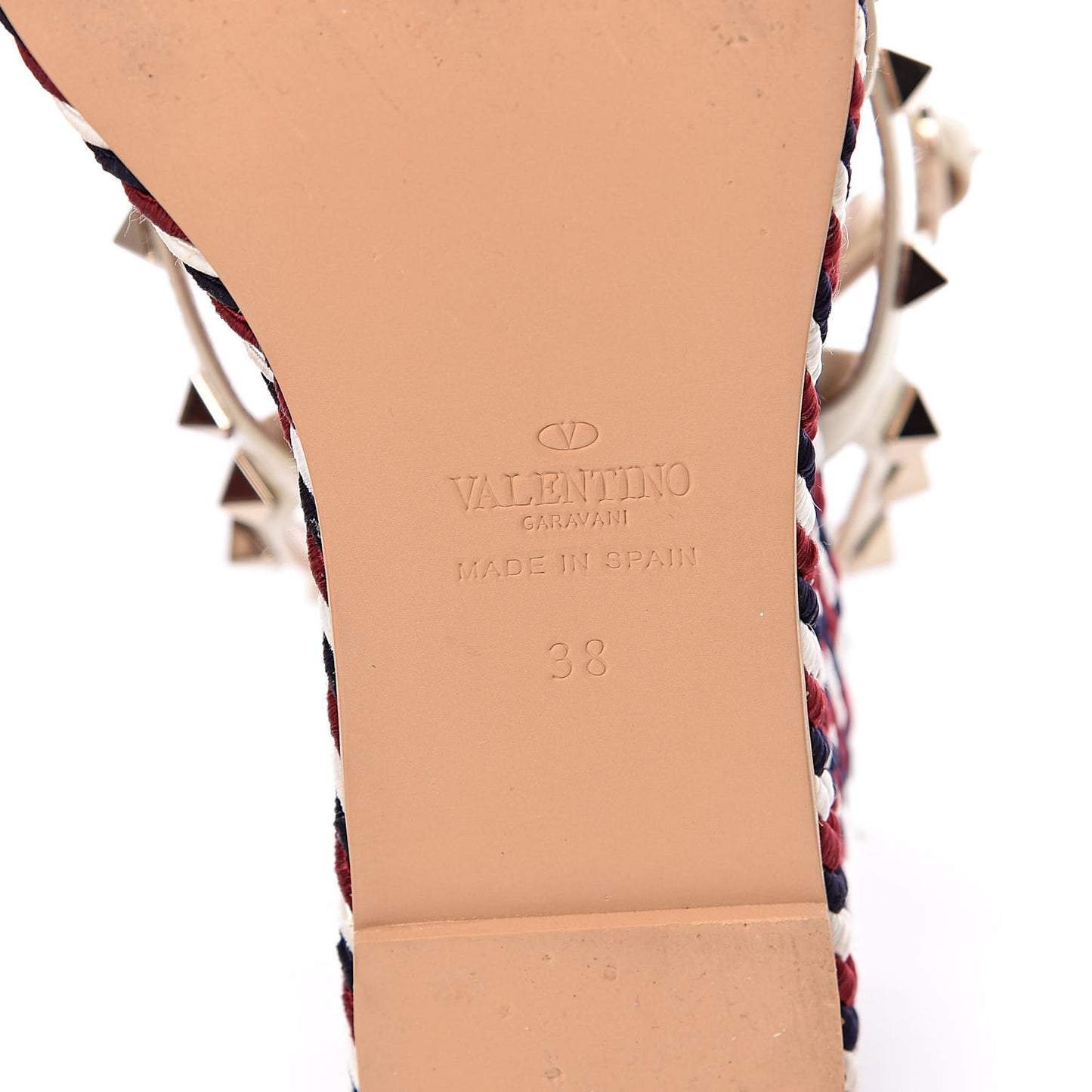 Patent Rockstud Ankle Strap Torchon Espadrille Caged 25/95mm Wedge Sandals 38 Light Ivory