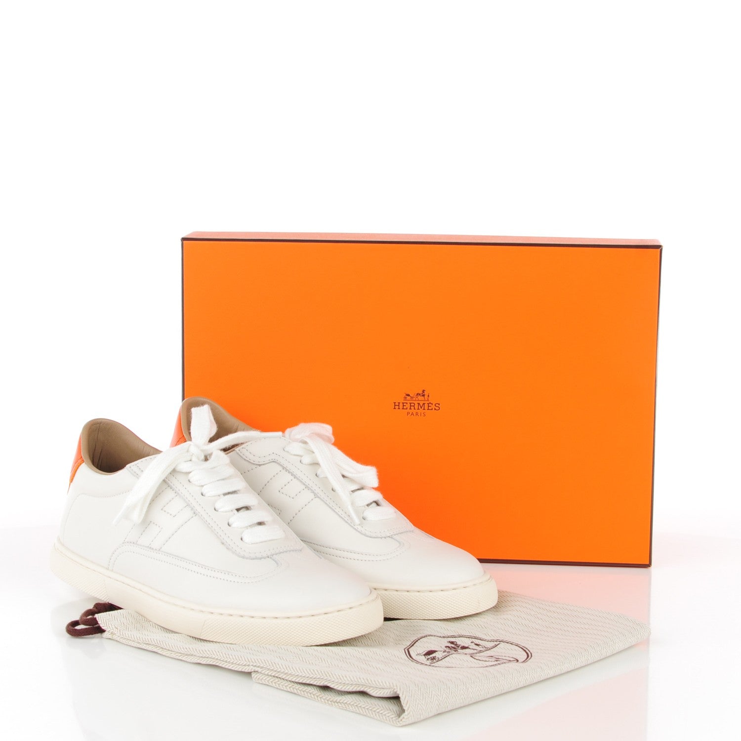 Hermes Calfskin Quicker Ladies Sneakers 36.5 White Orange 5 of 9