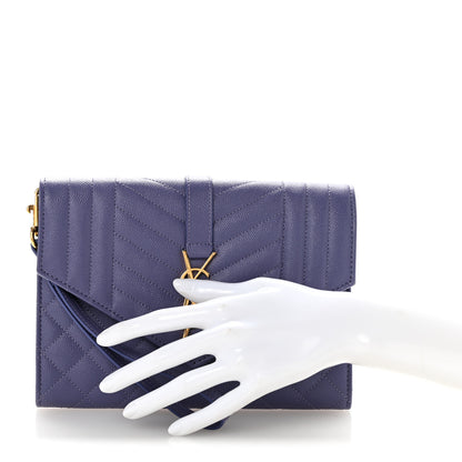 Saint Laurent Grain De Poudre Textured Mixed Matelasse Triquilt Monogram Clutch Dark Wisteria 2 of 12