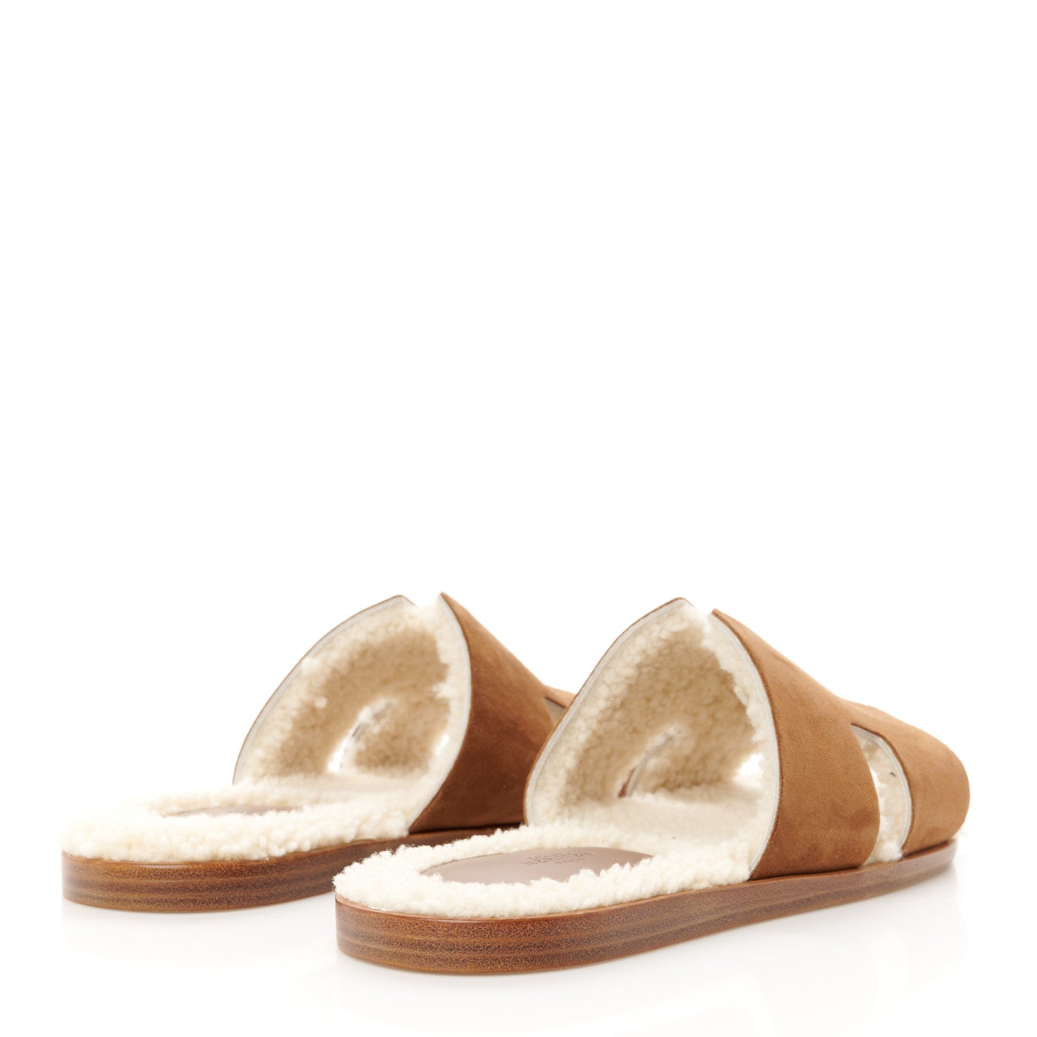 Hermes Suede Goatskin Woolskin Mens Izmir Sandals 43 Marron Teck Ecru 4 of 9