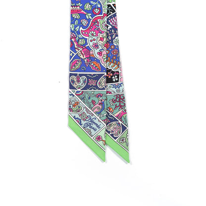 Hermes Silk Au Pays Des Oiseaux Fleurs Twilly Vert Vif Black Fuchsia 4 of 4
