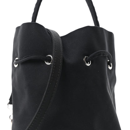 Balenciaga Recycled Sport Nylon Logo Embroidered Wheel Drawstring Bucket Bag Black White 8 of 10