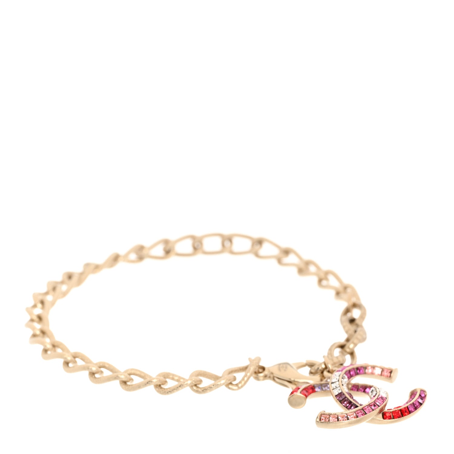 Chanel Baguette Crystal Chain CC Bracelet Pink Gold 1 of 6