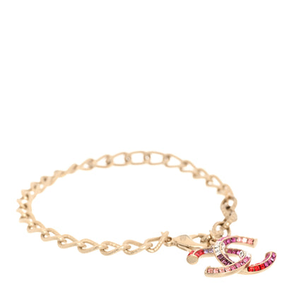 Chanel Baguette Crystal Chain CC Bracelet Pink Gold 1 of 6