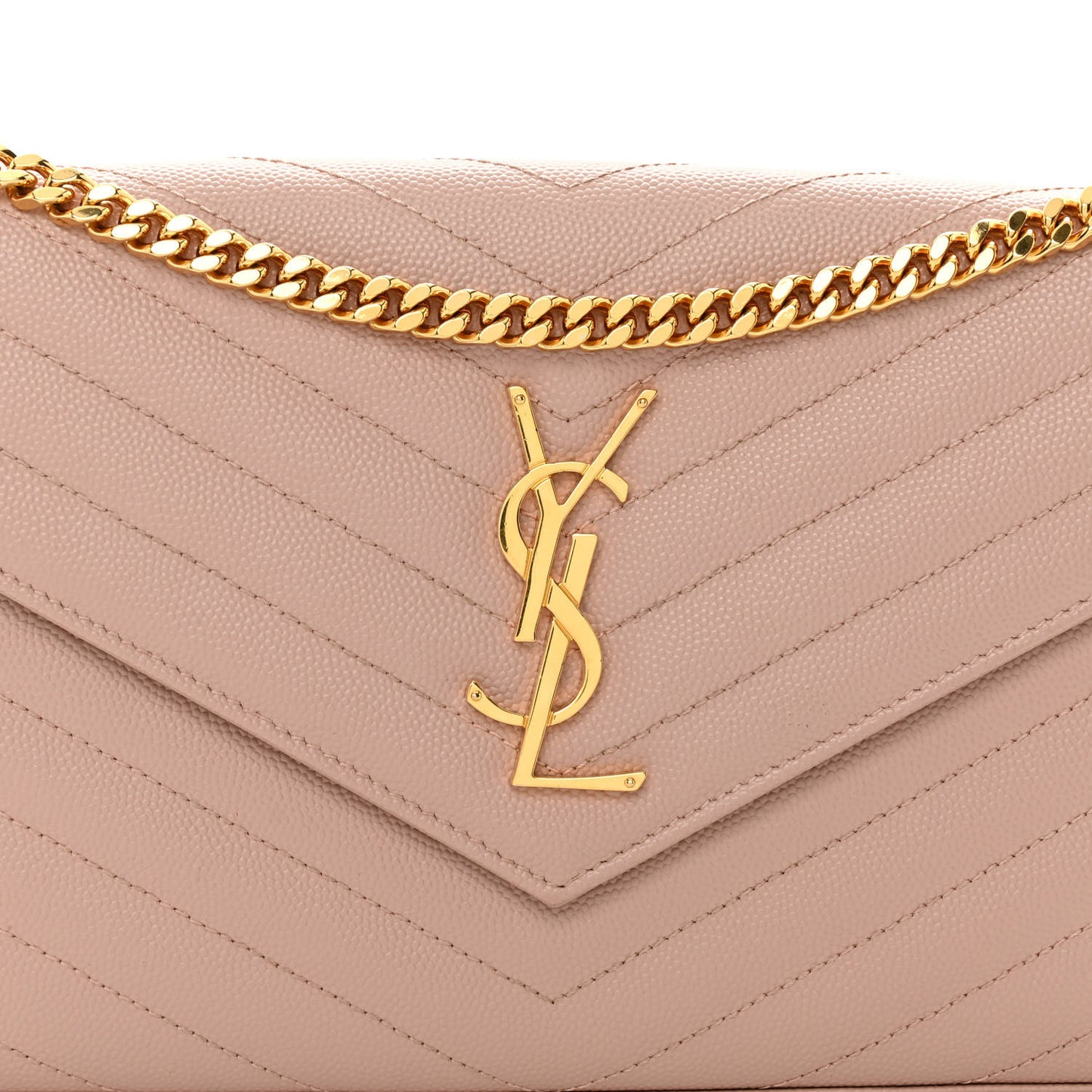 Grain De Poudre Matelasse Chevron Monogram Chain Wallet Pale Blush