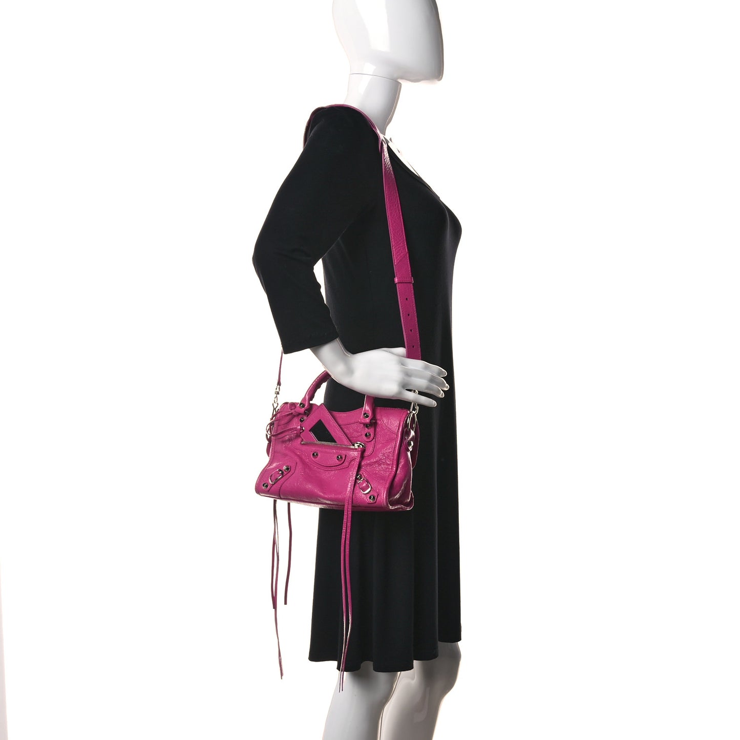 Agneau Classic Silver Hardware Mini City Rose Fluo