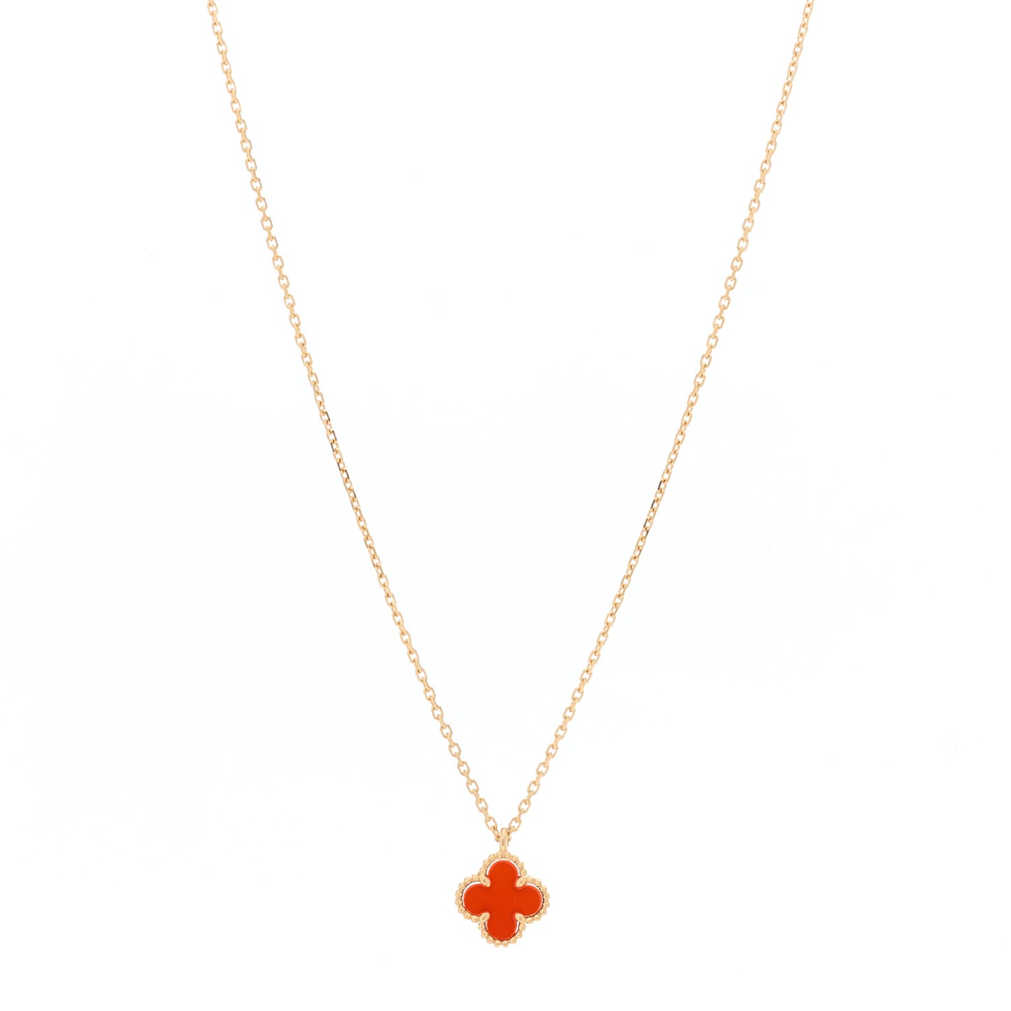 18K Rose Gold Carnelian Sweet Alhambra Pendant Necklace
