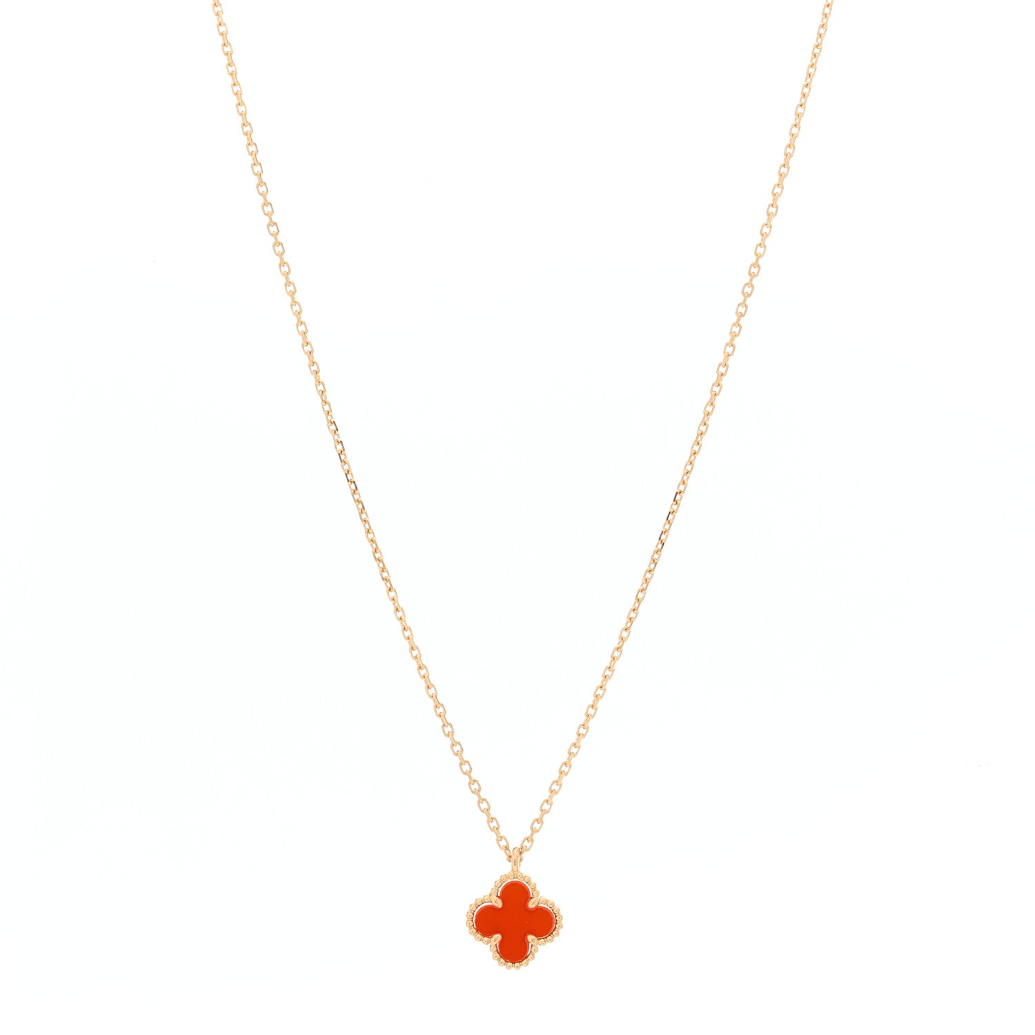 Van Cleef & Arpels 18K Rose Gold Carnelian Sweet Alhambra Pendant Necklace 1 of 6