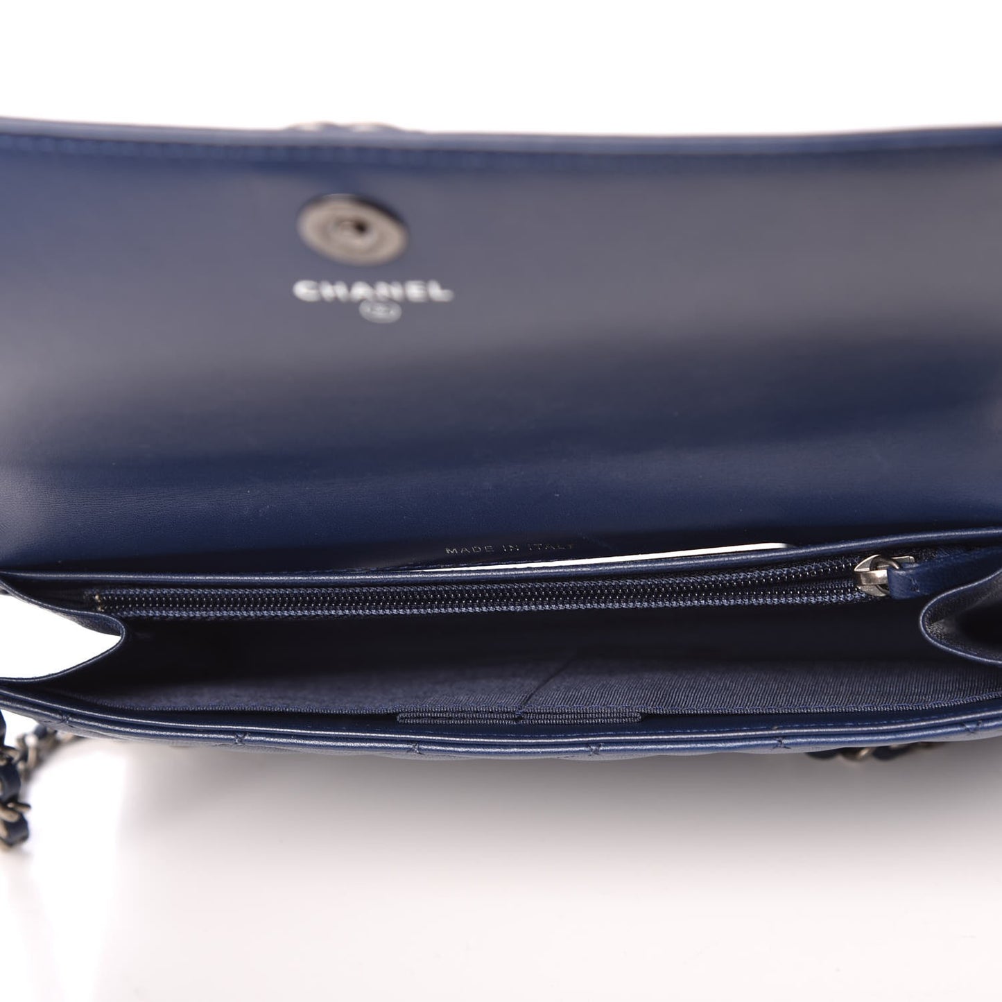 Lambskin Quilted Boy Wallet On Removable Chain WOC Navy