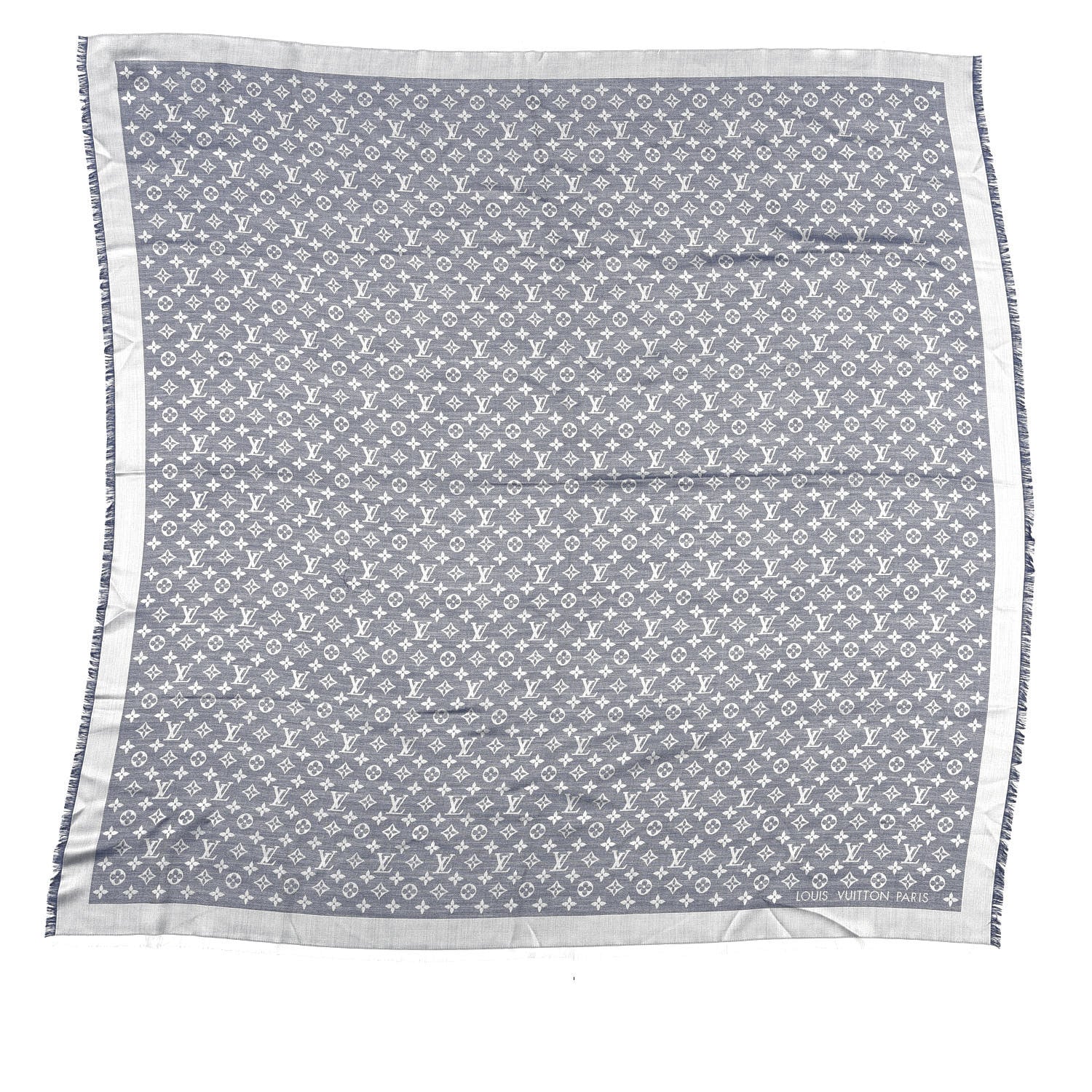 Louis Vuitton Silk Wool Monogram Denim Shawl Blue 1 of 3