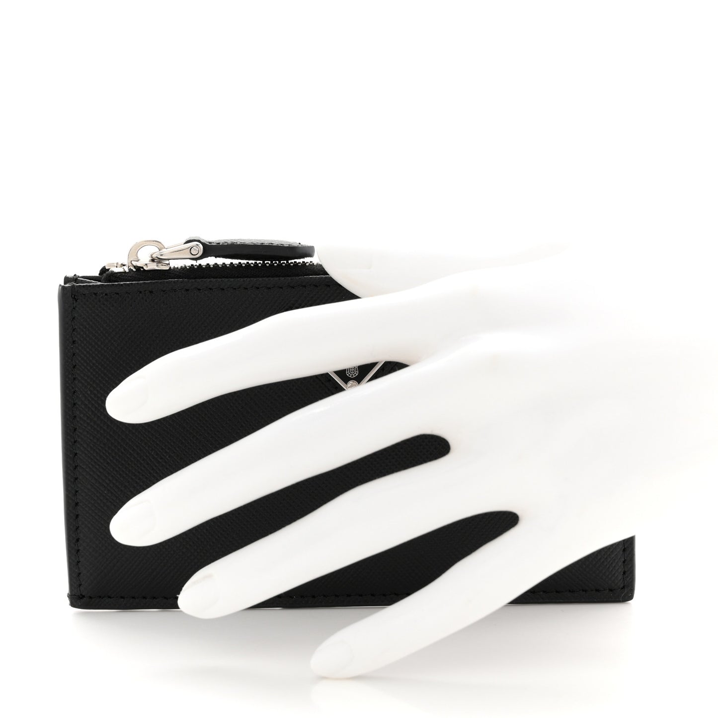 Saffiano Triangle Zip Card Case Black