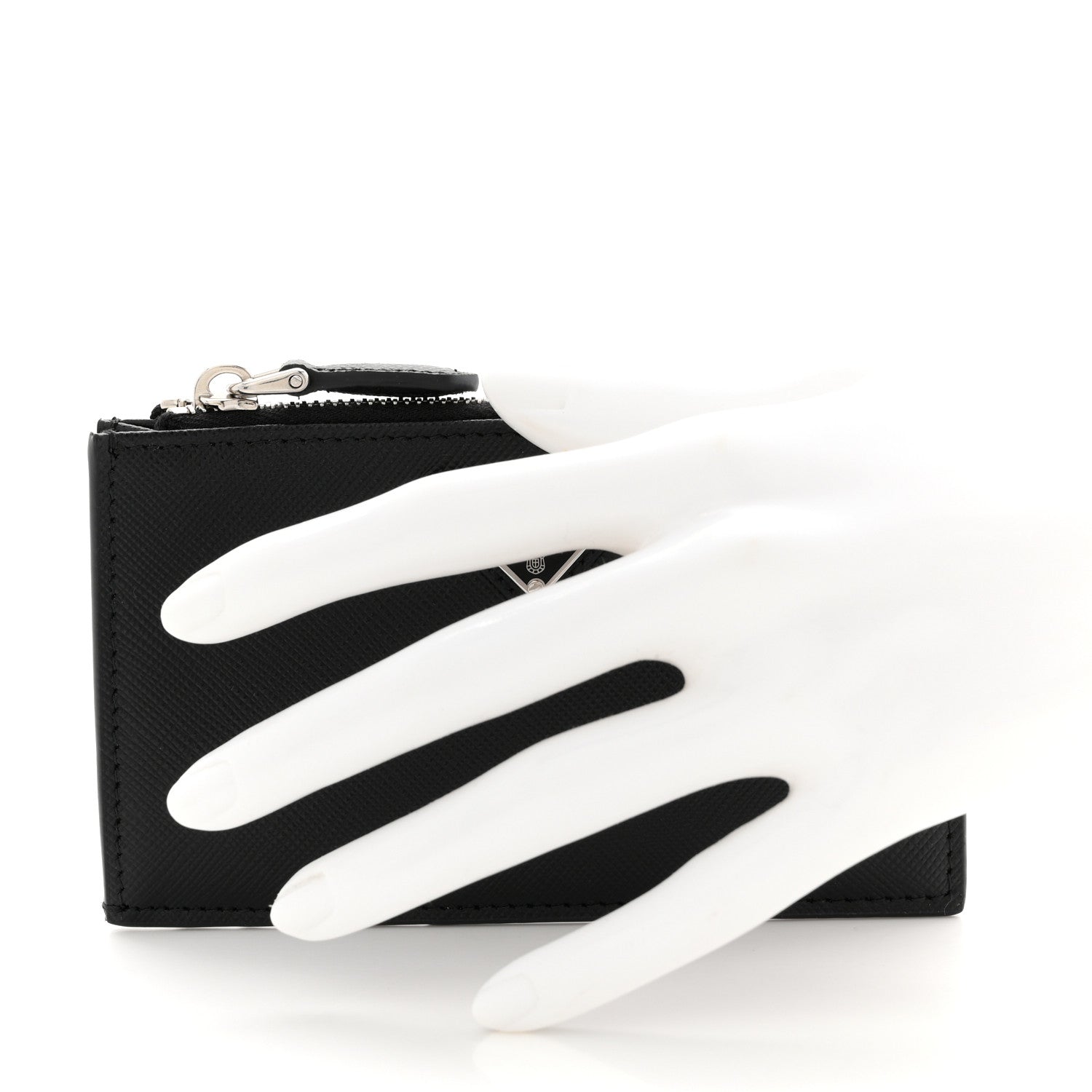 Prada Saffiano Triangle Zip Card Case Black 2 of 6
