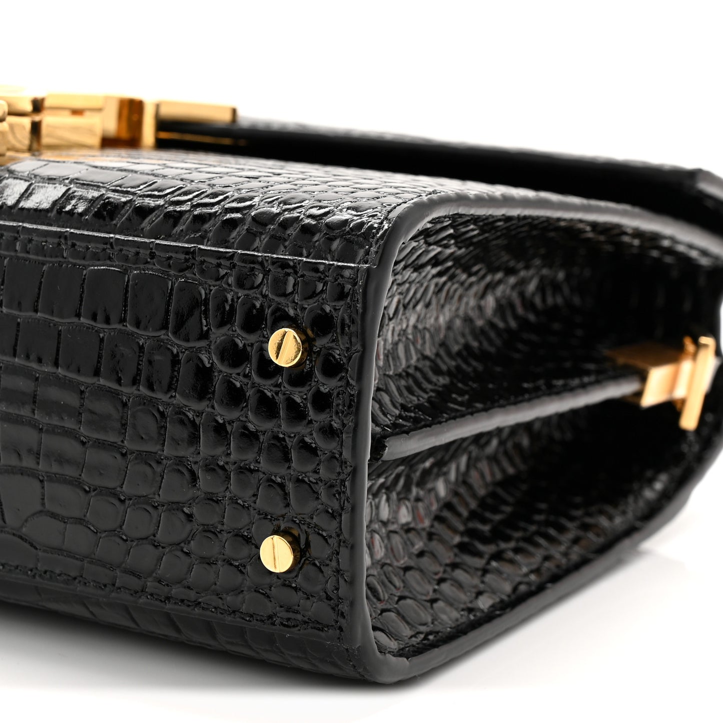 Calfskin Crocodile Embossed Mini Classic Monogram Cassandra Top Handle Black