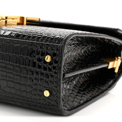 Saint Laurent Calfskin Crocodile Embossed Mini Classic Monogram Cassandra Top Handle Black 9 of 9