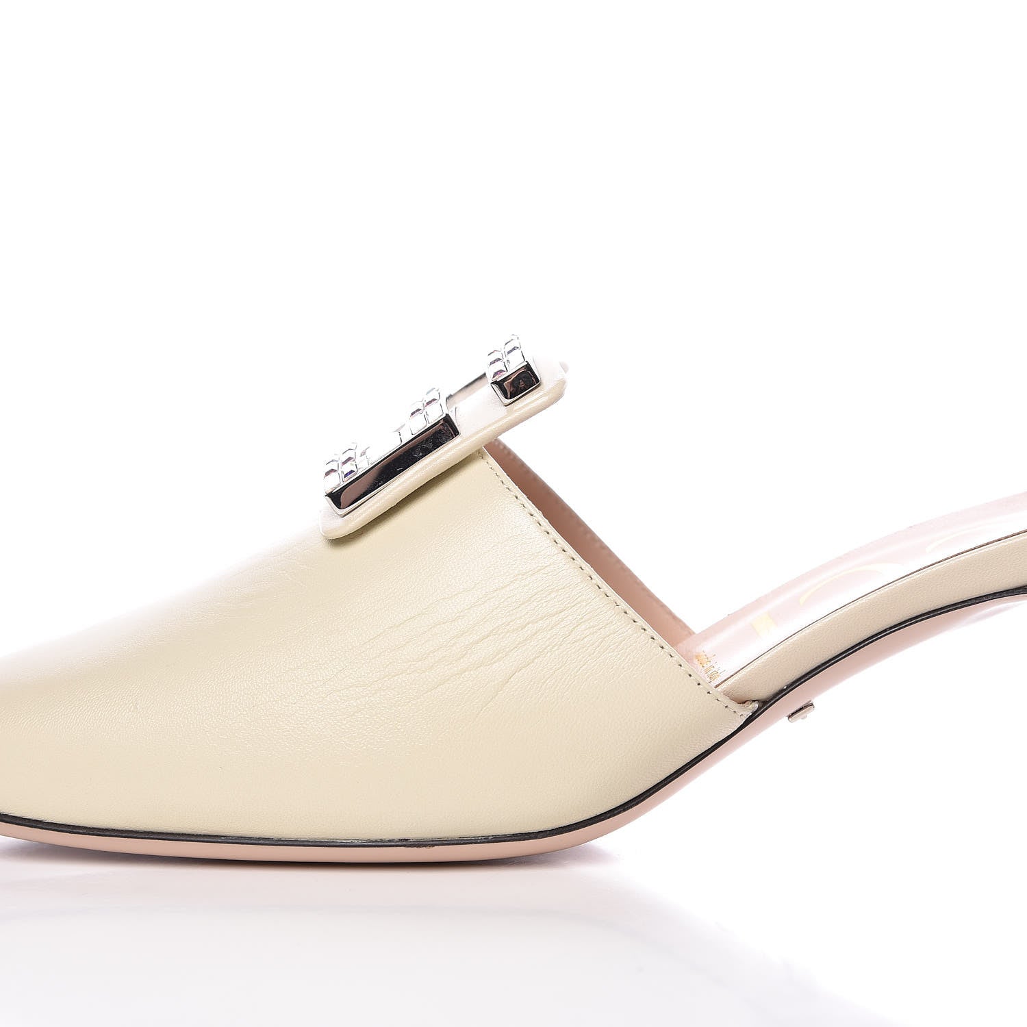 Gucci Malaga Kid Crystal Square G Madelyn Mules 40 Vintage White 10 of 11