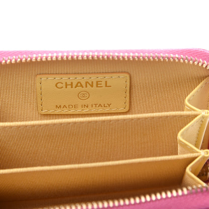 Chanel Lambskin Quilted Zip Around Coin Purse Wallet Pink Yellow 6 of 9