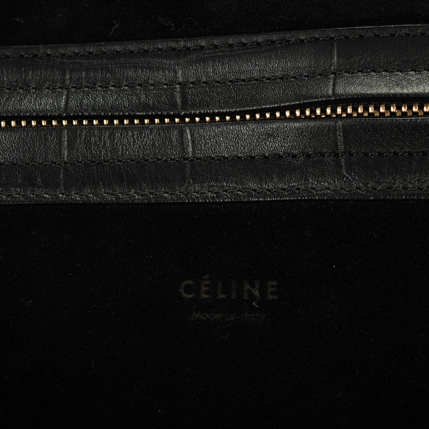 Celine Crocodile Embossed Calfskin Medium Phantom Luggage Black 6 of 7