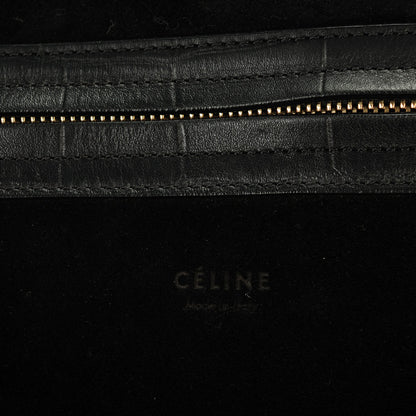 Celine Crocodile Embossed Calfskin Medium Phantom Luggage Black 6 of 7