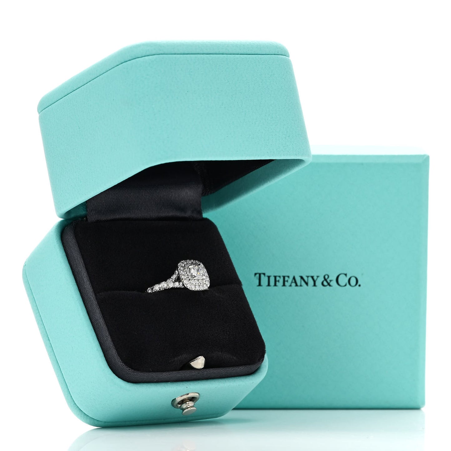 Platinum Diamond .21ct Soleste Cushion Cut Double Halo Engagement Ring 49 5
