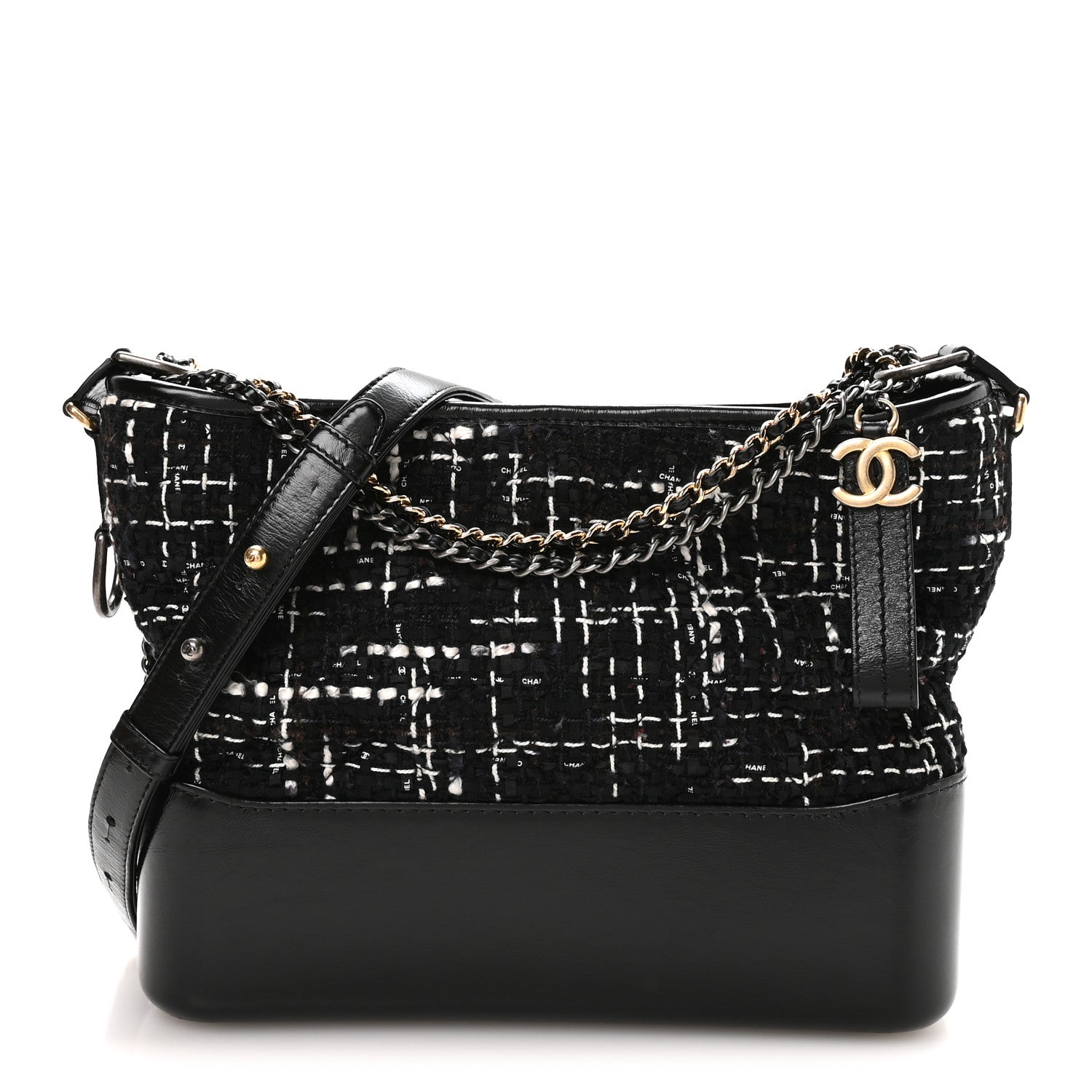 Chanel Tweed Calfskin Quilted Medium Gabrielle Hobo Black White 1 of 11