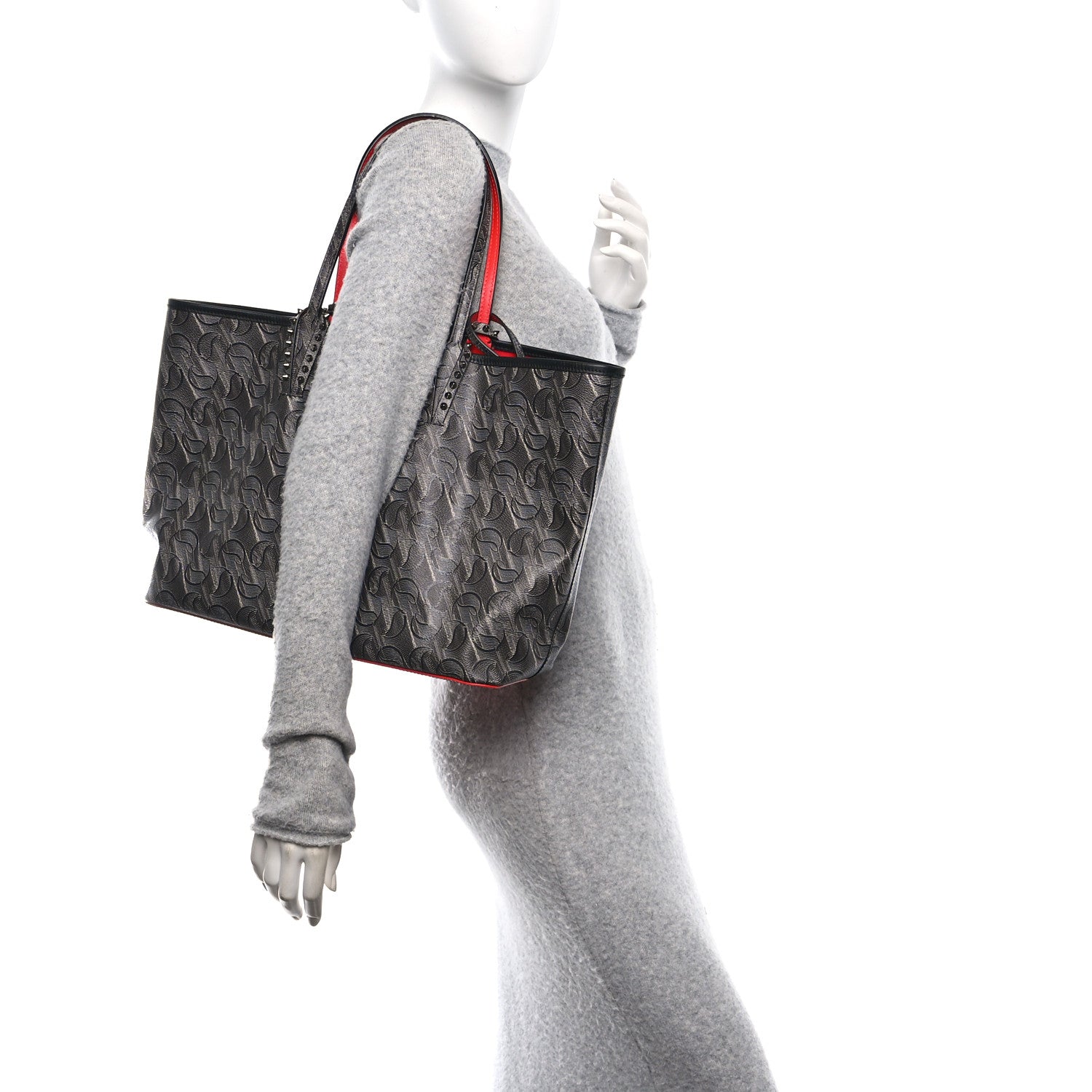 Christian Louboutin Toile Monogram Calfskin Printed Spikes East West Cabata Tote Black 2 of 10