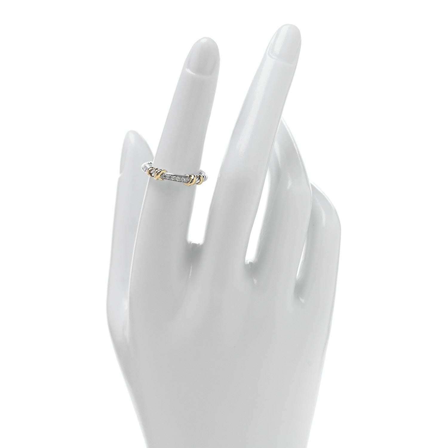 David Yurman Sterling Silver 18K Yellow Gold Diamond Petite Helena Wrap Ring 52 6 2 of 4