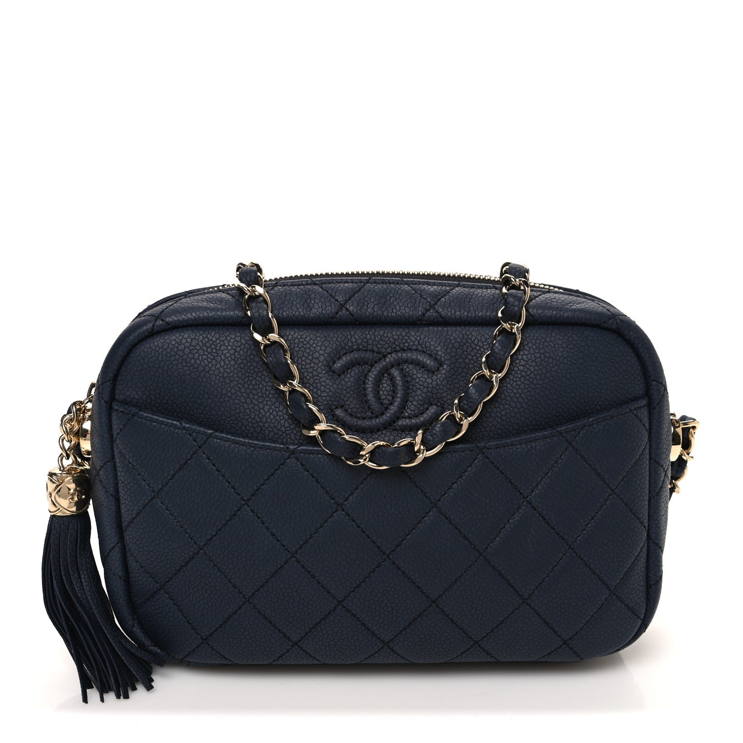 Caviar Quilted Small Coco Tassel Camera Case Dark Navy